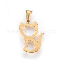 304 Stainless Steel Hollow Kitten Pendants&nbsp;STAS-P209-28G