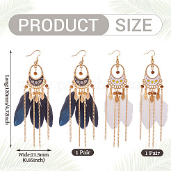 2Pairs 2 Colors Feather Chandelier Earrings&nbsp;EJEW-TA0001-81D