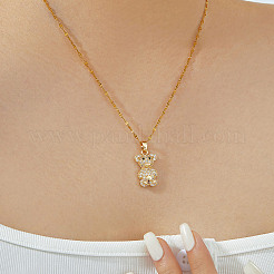 Cute Mini Bear Brass Micro Pave Clear Cubic Zirconia Pendant Necklaces&nbsp;IY7536