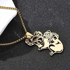 201 Stainless Steel Laser Cut Mother and Baby Koala Pendant Box Chain Necklaces for Women Men&nbsp;NJEW-E156-01G