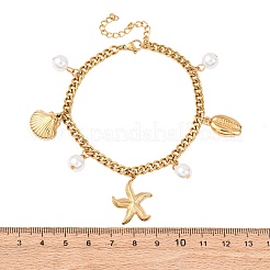Starfish & Shell Shape 304 Stainless Steel Charm Bracelets&nbsp;BJEW-F519-02B-G
