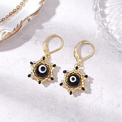 Star of David Evil Eye Handmade Glass Seed Beads with Lampwork Hoop Earrings&nbsp;EJEW-MZ00389