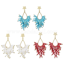 3 Pairs Handmade Glass Seed Beads Dangle Stud Earrings&nbsp;EJEW-MZ00564