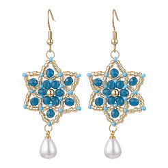 Dyed Natural Malaysia Jade & Glass Seed Beaded Flower with Teardrop Dangle Earrings&nbsp;EJEW-MZ00710