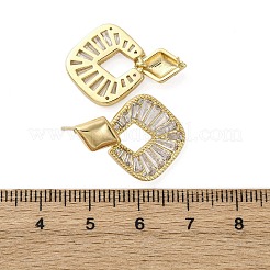 Rhombus Brass Micro Pave Clear Cubic Zirconia Dangle Stud Earrings&nbsp;EJEW-F373-02G