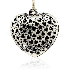 Hollow Antique Silver Plated Alloy  Rhinestone Heart Pendants&nbsp;RB-J195-01AS