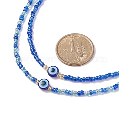 2Pcs 2 Style Resin Evil Eye & Glass Seed Beaded Necklaces Set for Women&nbsp;NJEW-JN03939
