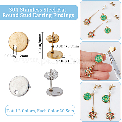 60Pcs 2 Colors 304 Stainless Steel Stud Earring Findings&nbsp;STAS-SC0006-57