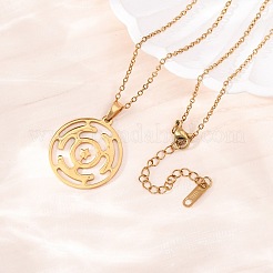 304 Stainless Steel Labyrinth Symbol Pendant Cable Chain Necklace for Men Women&nbsp;NJEW-K308-08G