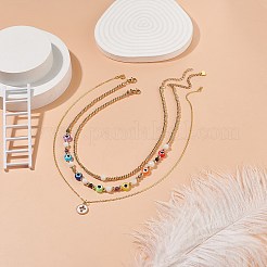 3Pcs 3 Style Natural White Moonstone & Resin Evil Eye Beaded Necklaces Set&nbsp;NJEW-JN04026