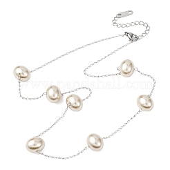 Acrylic Imitation Pearl Oval 304 Stainless Steel Link Chain Necklaces for Women&nbsp;NJEW-F354-02P