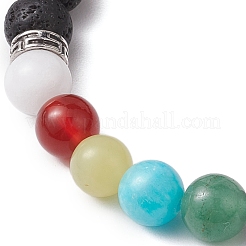 9mm Round Natural Lava Rock Chakra Beaded Stretch Bracelets for Women&nbsp;BJEW-JB10890