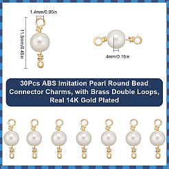 30Pcs ABS Imitation Pearl Round Bead Connector Charms&nbsp;KK-SC0005-21