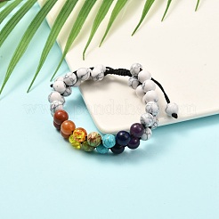 Round Synthetic Howlite & Mixed Stone Braided Bead Bracelet for Girl Wome&nbsp;X1-BJEW-JB06961-02