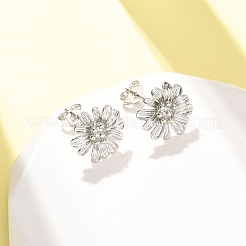 Valentine's Day Flower Brass Stud Earrings&nbsp;EJEW-D351-03P