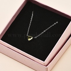 304 Stainless Steel Olive Cubic Zirconia Triangle Pendant Necklaces for Women&nbsp;NJEW-Z064-01P