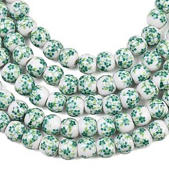 Handmade Flower Printed Porcelain Ceramic Beads Strands&nbsp;PORC-M005-6mm-07