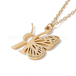 Initial Letter with Butterfly Pendant Necklace&nbsp;LS-NJEW-C026-01G-R