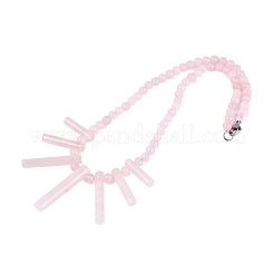 Natural Rose Quartz Round Beaded Fan Bib Necklaces&nbsp;NJEW-N064-04I