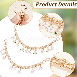 2Pcs Imitation Pearl & Alloy Pink Enamel Flower Tassel Bag Decorative Chains&nbsp;AJEW-BBC0001-06