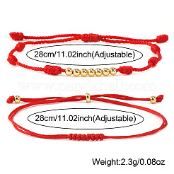 2Pcs 2 Styles Round Brass Beads Braided Bracelets&nbsp;PN1953-3