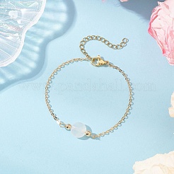 4Pcs Natural Red Agate & Black Agate & Topaz Jade & White Agate Flat Round Beaded Link Bracelets&nbsp;BJEW-JB12083