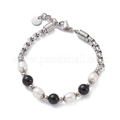 Round Mixed Gemstone & Natural Pearl Beaded Bracelet for Girl Women&nbsp;BJEW-F418-07