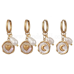 2 Pairs 2 Styles 304 Stainless Steel & Natural Shell Hoop Earrings&nbsp;EJEW-JE06946