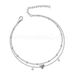 Heart Alloy Cubic Zirconia Double Layer Anklets&nbsp;WG95339-02