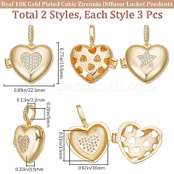 6Pcs 2 Styles Brass Micro Pave Cubic Zirconia Pendants&nbsp;ZIRC-BBC0003-08