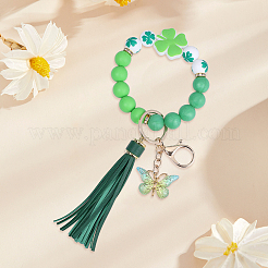 1Pc Butterfly with Clover Silicone & Imitation Leather Tassel Keychains&nbsp;HJEW-BM0001-89