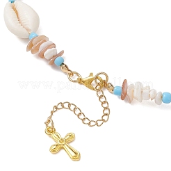 Ocean Natural Cowrie Shell & Chip & Glass Seed Beaded Necklaces&nbsp;NJEW-JN05848