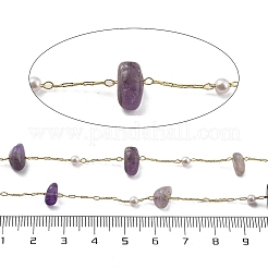 Natural Amethyst & Glass Link Chains&nbsp;CHC-K014-12G-04