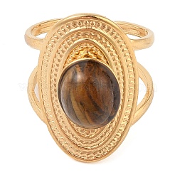 Oval Natural Tiger Eye Finger Rings&nbsp;RJEW-Z057-14G-01