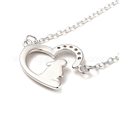Rhodium Plated 925 Sterling Silver Rabbit with Heart Pendant Necklace with Clear Cubic Zirconia for Women&nbsp;NJEW-E034-02P