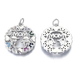 Brass Micro Pave Colorful Cubic Zirconia Pendants&nbsp;KK-S061-67P-NR