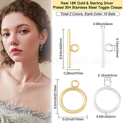 20 Sets 2 Colors 304 Stainless Steel Toggle Clasps&nbsp;STAS-BBC0008-06