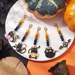 5Pcs 5 Styles Halloween Cat Alloy Enamel Pendant Decorations&nbsp;HJEW-JM01928