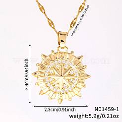 Elegant Hip-hop Style Sun Brass Pave Clear Cubic Zirconia Pendant Necklaces for Daily Wear&nbsp;WW1304-1