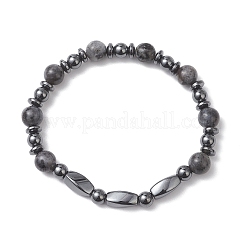 Natural Larvikite & Non-Magnetic Synthetic Hematite Beaded Stretch Bracelets for Women&nbsp;BJEW-JB13136