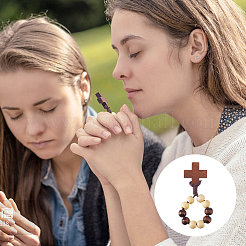 25Pcs Wood Cross & Round Beads Finger Rings&nbsp;RJEW-DC0001-23B