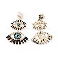 Rhinestone Double Evil Eye Dangle Stud Earrings with Acrylic Pearl Beaded&nbsp;EJEW-J045-03B-KCG