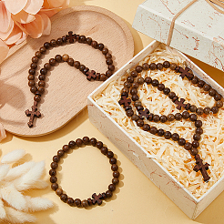 3Pcs Wood Bead Necklaces & Bracelets Sets&nbsp;HJEW-DC00130