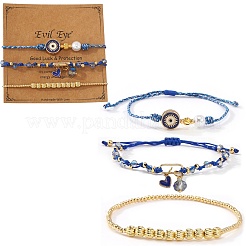 3Pcs 3 Styles Brass & Glass Beads Charm Bracelet Set&nbsp;EY6397-2