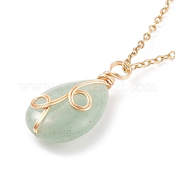 Natural Green Aventurine Teardrop Pendant Necklace&nbsp;NJEW-JN03900-02