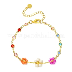 Natural Cultured Freshwater Pearl & Brass & Glass Link Bracelets for Women&nbsp;BJEW-JB14110