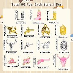 60Pcs 15 Styles West Cowboy Alloy Pendants&nbsp;FIND-SZ0019-69