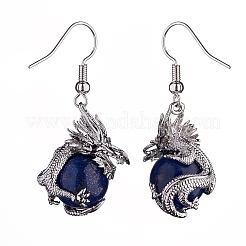 Natural Dyed Lapis Lazuli Dragon Dangle Earrings&nbsp;EJEW-A092-06P-04