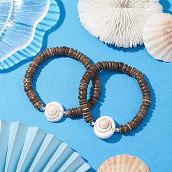 Natural Coconut Rondelle Beaded Stretch Bracelets&nbsp;BJEW-JB10250-02