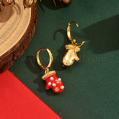 Snowflake with Christmas Gloves Brass Enamel Hoop Earrings&nbsp;QN1385